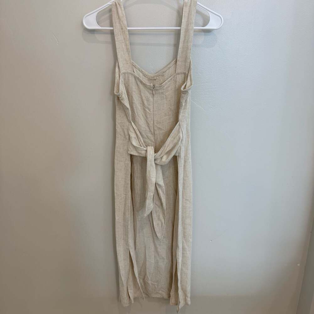 Paper Crane 100% Linen Sleeveless Button-Front Midi Dress with Waist Tie - Picture 5 of 6